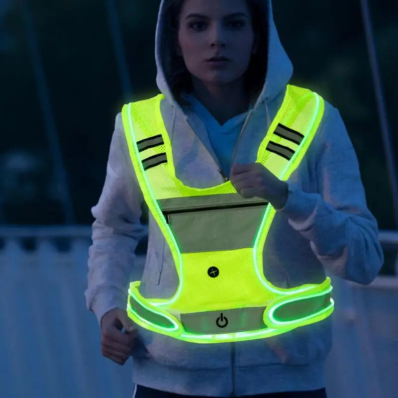 LED Reflective Night Lighting Safety Vest - Adjustable Elastic Belt