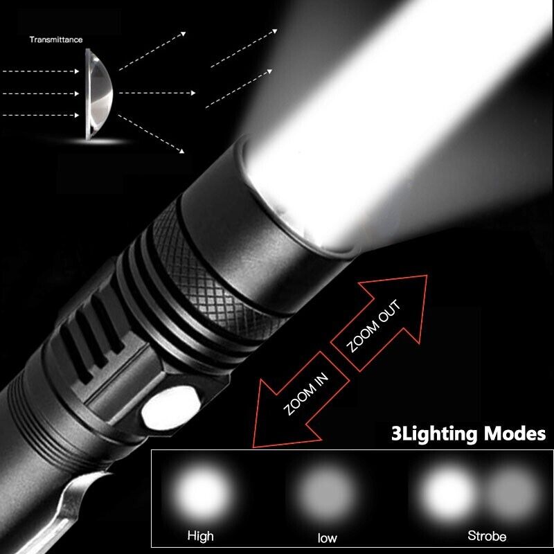 Rechargeable Super LED Zoomable Tactical Flashlight 