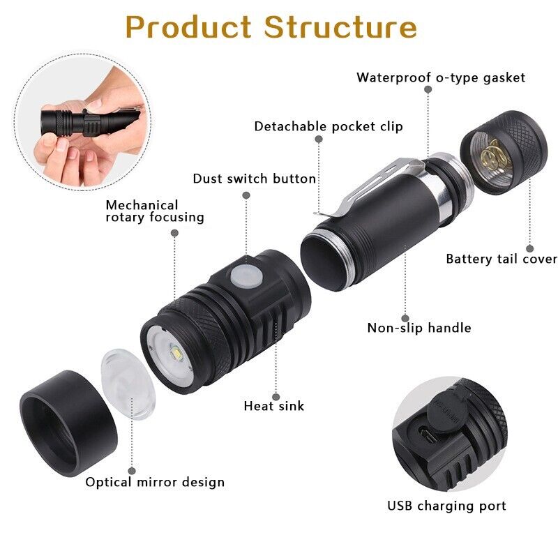 Rechargeable Super LED Zoomable Tactical Flashlight 