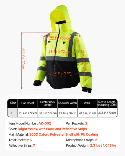 High Visibility Reflective Safety Jacket - Waterproof 
