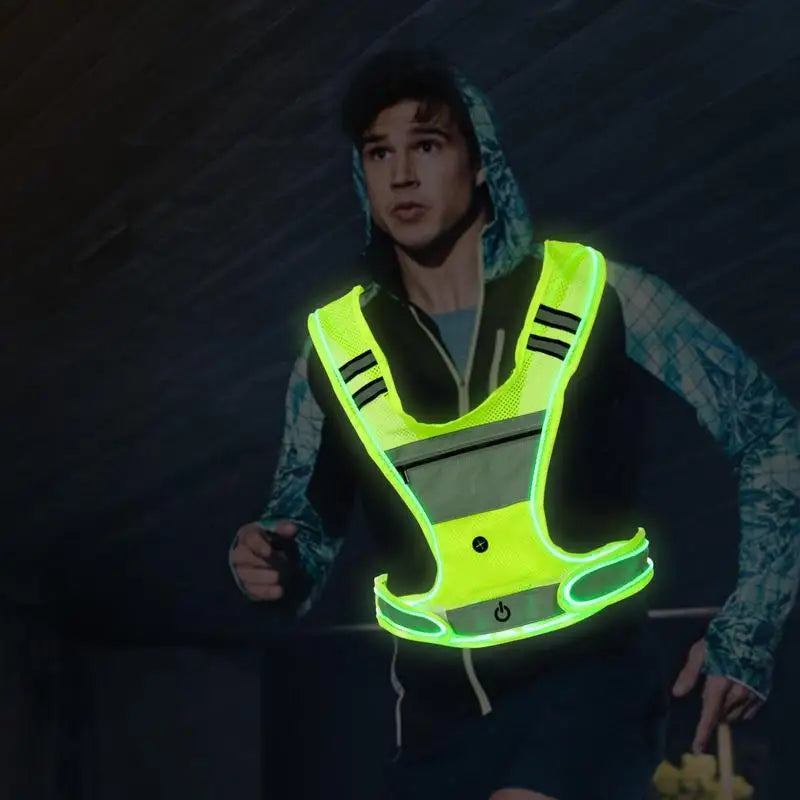 LED Reflective Night Lighting Safety Vest - Adjustable Elastic Belt 