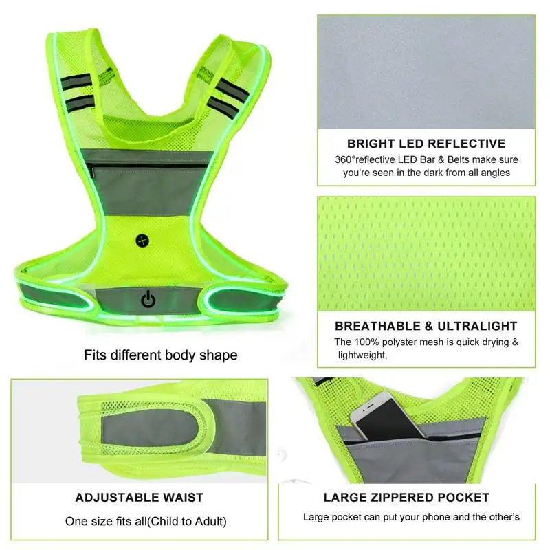 LED Reflective Night Lighting Safety Vest - Adjustable Elastic Belt 